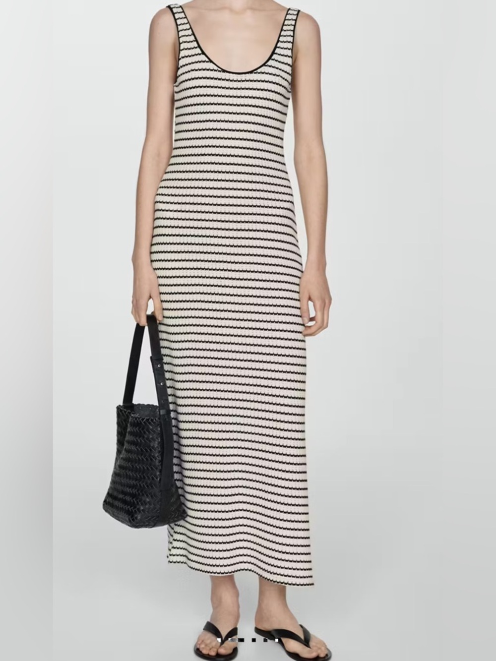 Mango Black & Cream Striped Midi Dress